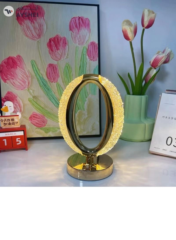 Yuwell Crystal Table Lamp Rose Diamond Touch Lamp With USB 3 Color Crystal LED Light 3 Light Intensities Tactile Switch Ramadan Lamp For Ramadan Decoration