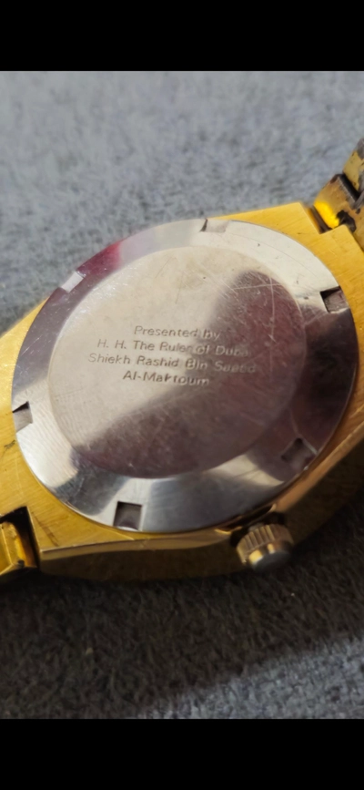 Rare Swiss Gold-Plated Watch - Engraved with Sheikh Rashid bin Saeed Al Maktoum's Name-1