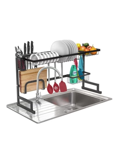 ALMUFARREJ 2 Tier Fully Customizable Dish Drying Rack Black 85x32x52cm-1