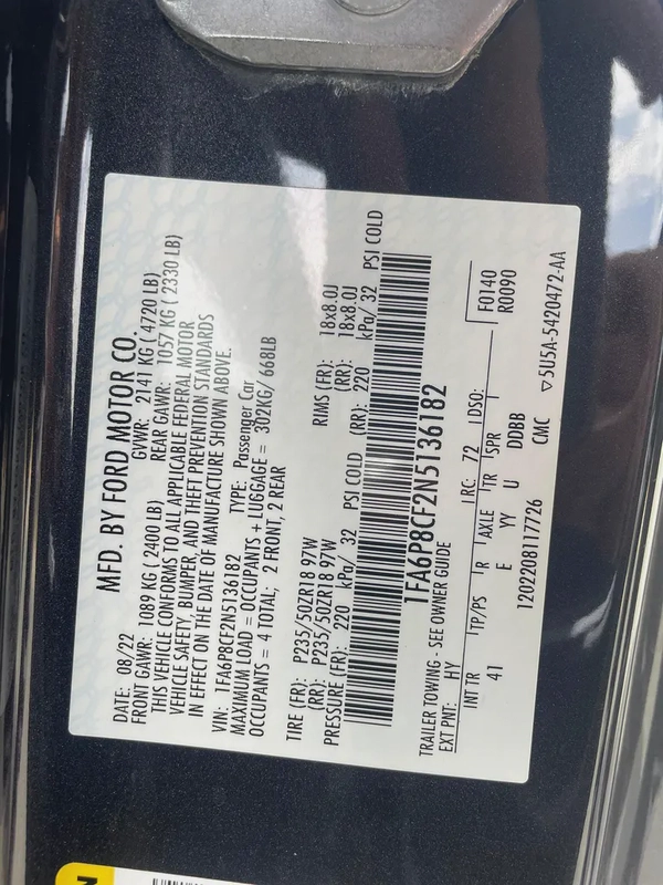 Ford Mustang Gt 2022 V8 5.0L