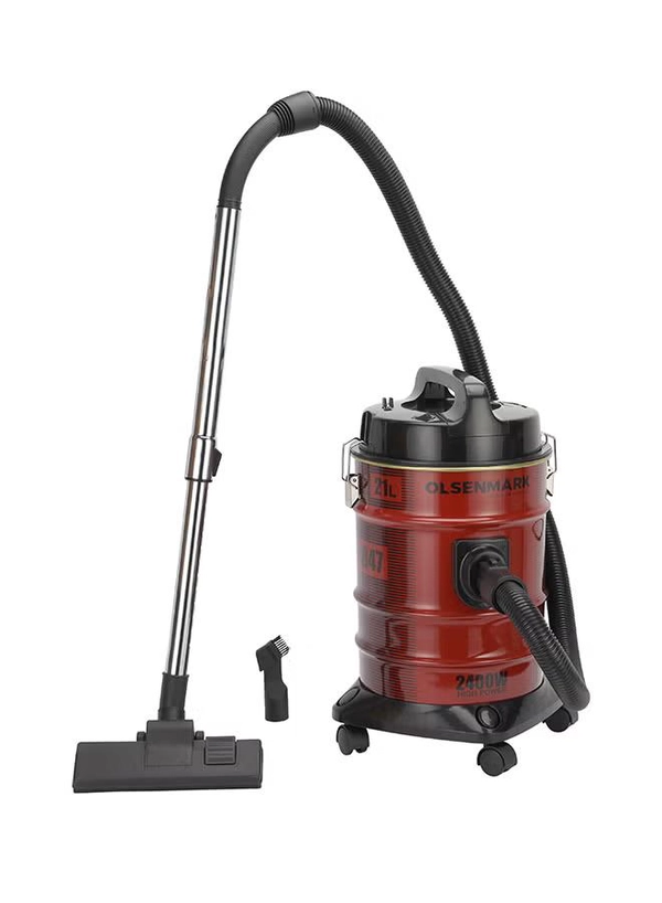 Olsenmark Vacuum Cleaner with Extra Large Dust Bag Capacity, Anti-Rust Metallic Body, Powerful Suction And Blower Function and Omnidirectional Wheal 21 L 2400 W OMVC1847 Red/Black