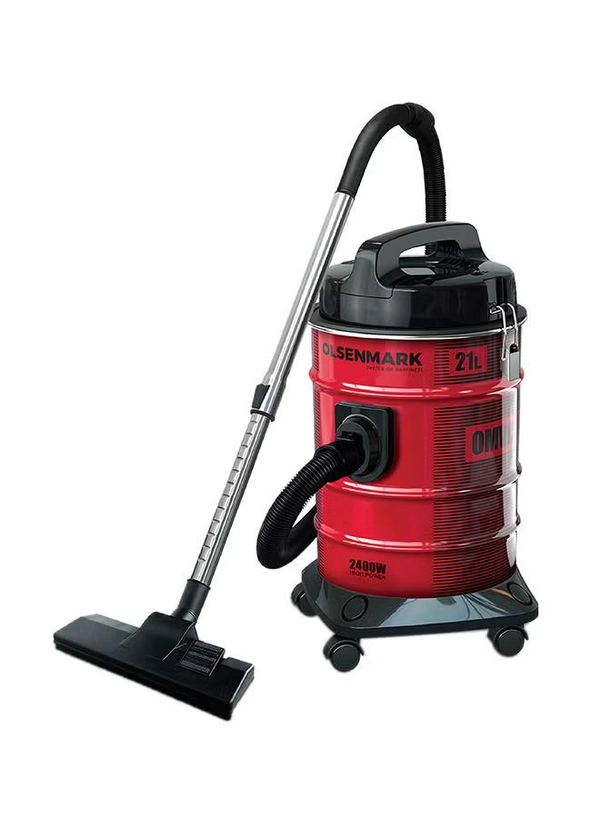 Olsenmark Vacuum Cleaner with Extra Large Dust Bag Capacity, Anti-Rust Metallic Body, Powerful Suction And Blower Function and Omnidirectional Wheal 21 L 2400 W OMVC1847 Red/Black