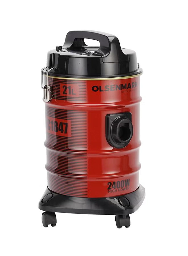 Olsenmark Vacuum Cleaner with Extra Large Dust Bag Capacity, Anti-Rust Metallic Body, Powerful Suction And Blower Function and Omnidirectional Wheal 21 L 2400 W OMVC1847 Red/Black