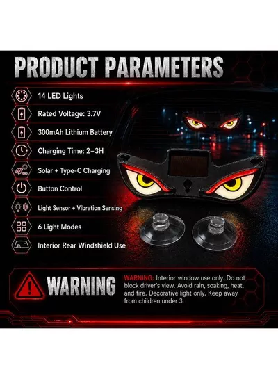 LED Evil Eye Solar Warning Light for Vehicles – Creative Automotive Decoration with Solar Charging, Powerful Bright Illumination, Strong Suction Attachment, Multiple Lighting Modes, and a Bold Personalized Look for Night Driving-4