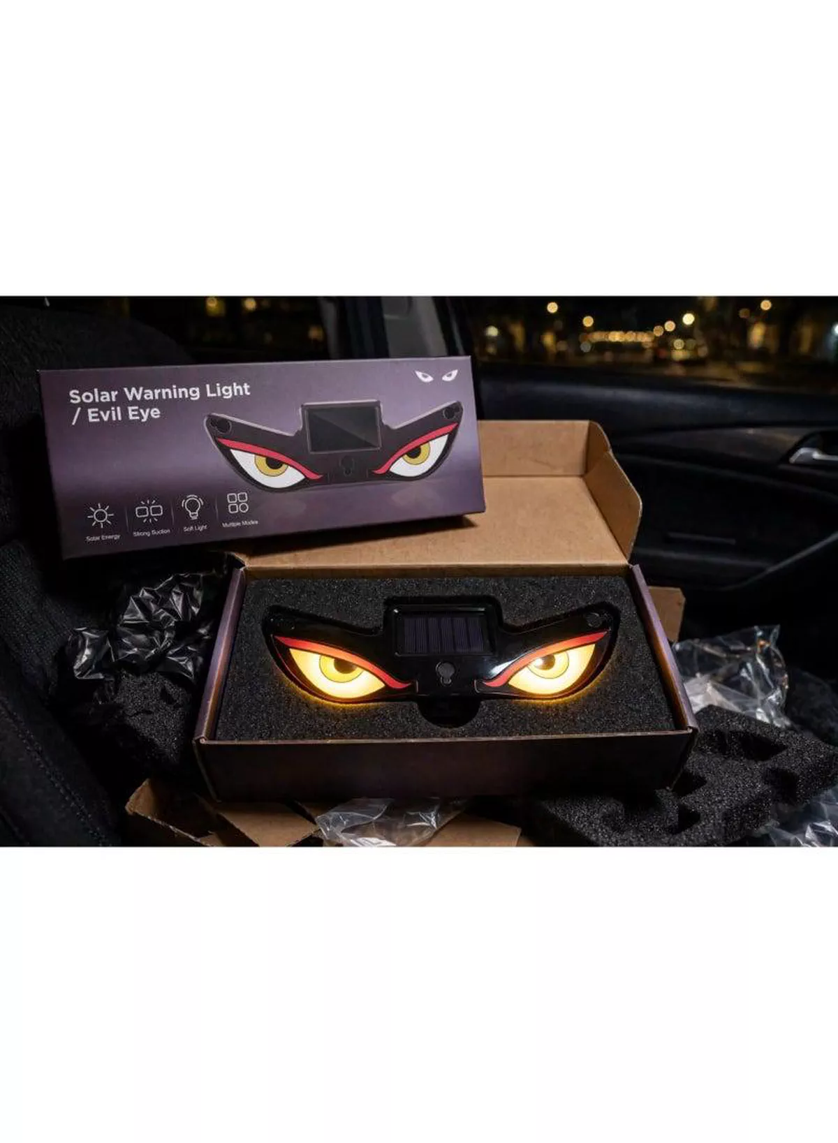 LED Evil Eye Solar Warning Light for Vehicles – Creative Automotive Decoration with Solar Charging, Powerful Bright Illumination, Strong Suction Attachment, Multiple Lighting Modes, and a Bold Personalized Look for Night Driving