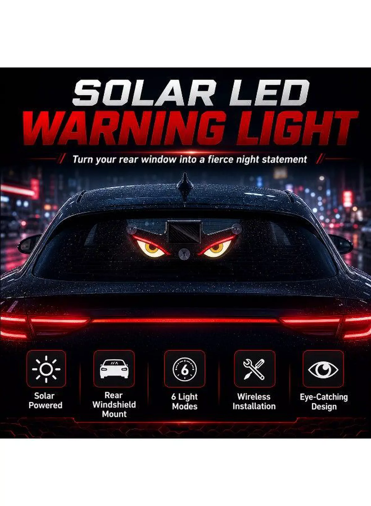 LED Evil Eye Solar Warning Light for Vehicles – Creative Automotive Decoration with Solar Charging, Powerful Bright Illumination, Strong Suction Attachment, Multiple Lighting Modes, and a Bold Personalized Look for Night Driving-3-3