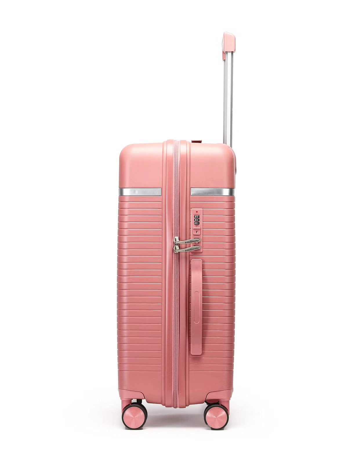 British Traveller 3-Piece Polypropylene Luggage Set | 20”, 24”, 28” Lightweight Suitcases with 360° Spinner Wheels, TSA Lock, Water & Scratch Resistant | Durable Hard Shell Trolley Bags with Telescopic Handle - Pink-1-1