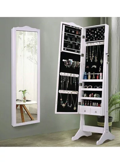 Zipperl Dressing Mirror with Jewelry Box Full Length Mirror Jewelry Organizer Lockable Wood Standing Jewelry Armoire with Mirror-1