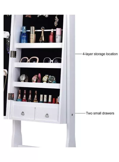 Zipperl Dressing Mirror with Jewelry Box Full Length Mirror Jewelry Organizer Lockable Wood Standing Jewelry Armoire with Mirror-4