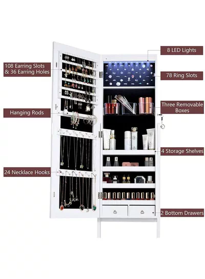 Zipperl Dressing Mirror with Jewelry Box Full Length Mirror Jewelry Organizer Lockable Wood Standing Jewelry Armoire with Mirror-5