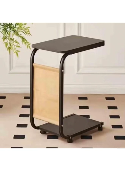 DubaiGallery Portable Sofa Side Table with Magazine Rack and Storage Shelf, Contemporary Black Finish, Smooth Rolling Wheels, Space-Efficient Home Organizer, 40×29×60 cm-1