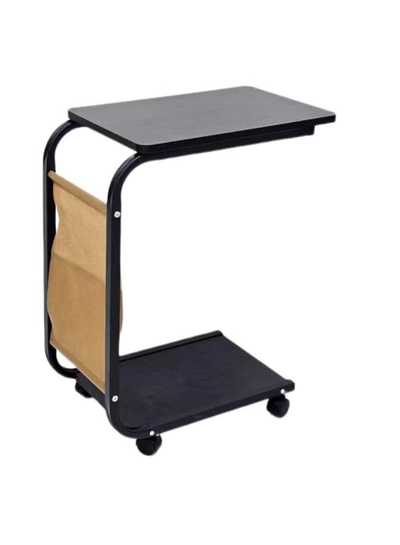 DubaiGallery Portable Sofa Side Table with Magazine Rack and Storage Shelf, Contemporary Black Finish, Smooth Rolling Wheels, Space-Efficient Home Organizer, 40×29×60 cm-2