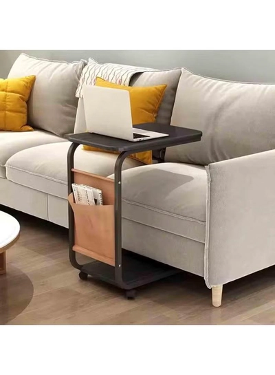 DubaiGallery Portable Sofa Side Table with Magazine Rack and Storage Shelf, Contemporary Black Finish, Smooth Rolling Wheels, Space-Efficient Home Organizer, 40×29×60 cm-3