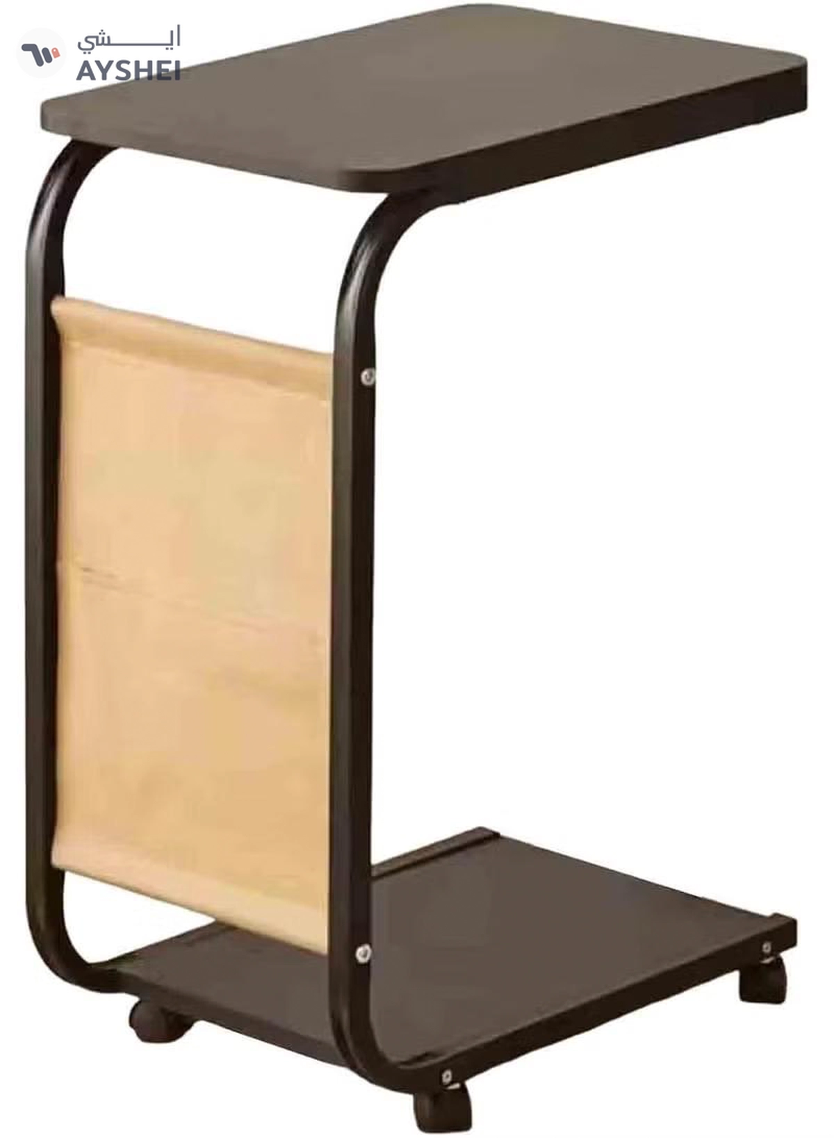 DubaiGallery Portable Sofa Side Table with Magazine Rack and Storage Shelf, Contemporary Black Finish, Smooth Rolling Wheels, Space-Efficient Home Organizer, 40×29×60 cm-0-0