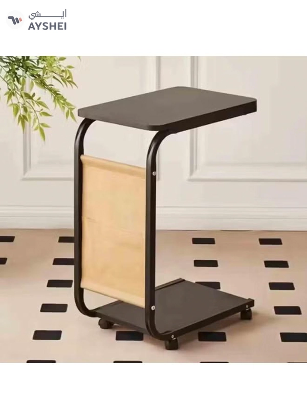 DubaiGallery Portable Sofa Side Table with Magazine Rack and Storage Shelf, Contemporary Black Finish, Smooth Rolling Wheels, Space-Efficient Home Organizer, 40×29×60 cm