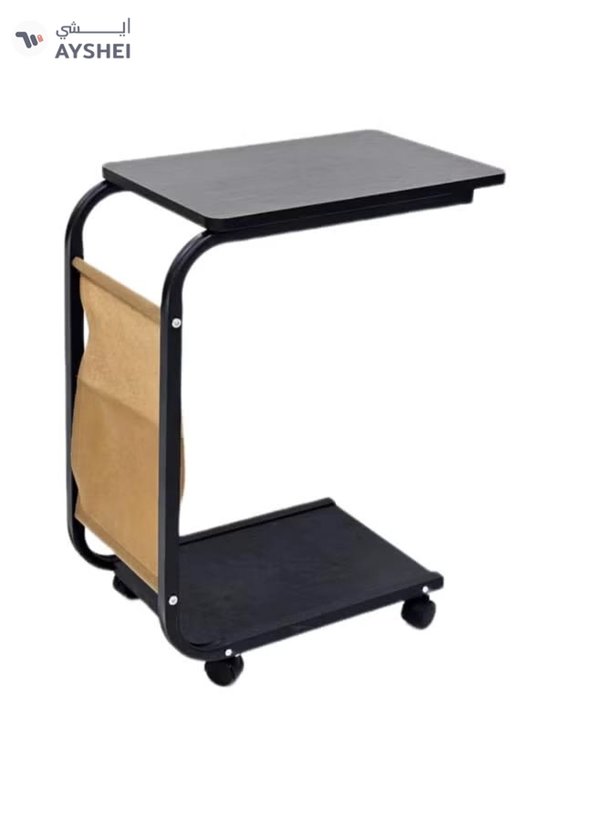 DubaiGallery Portable Sofa Side Table with Magazine Rack and Storage Shelf, Contemporary Black Finish, Smooth Rolling Wheels, Space-Efficient Home Organizer, 40×29×60 cm-2-2