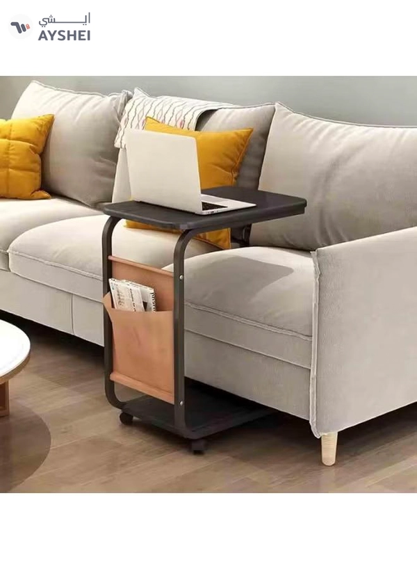 DubaiGallery Portable Sofa Side Table with Magazine Rack and Storage Shelf, Contemporary Black Finish, Smooth Rolling Wheels, Space-Efficient Home Organizer, 40×29×60 cm