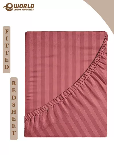 Dusty Rose Striped Microfiber Fitted Bedsheet with Deep Pocket for a Snug Fit, Breathable, Machine Washable for Optimal Protection, Available in King, Queen and Single Sizes, Without Pillow Cover-0