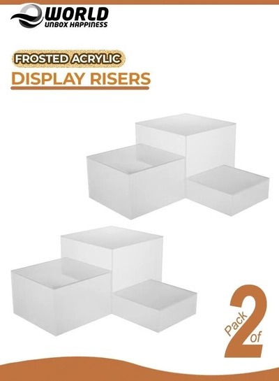 Eworld 2 Pack of 3 Frosted White Acrylic Cube Nesting Risers with Hollow Bottoms-0