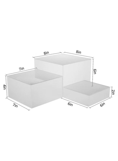 Eworld 2 Pack of 3 Frosted White Acrylic Cube Nesting Risers with Hollow Bottoms-2
