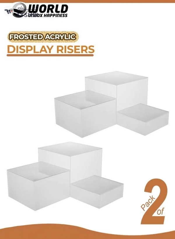 Eworld 2 Pack of 3 Frosted White Acrylic Cube Nesting Risers with Hollow Bottoms