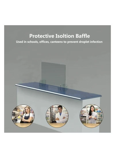 Eworld Plexiglass Freestanding Sneeze Guard with Transaction Window - Transparent Hygiene Screen -3