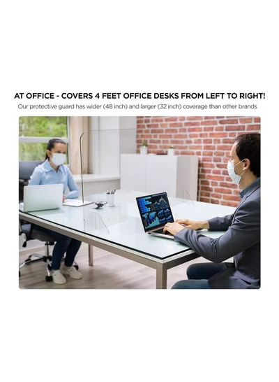 Eworld Plexiglass Freestanding Sneeze Guard with Transaction Window - Transparent Hygiene Screen -5