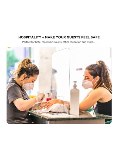 Eworld Plexiglass Freestanding Sneeze Guard with Transaction Window - Transparent Hygiene Screen -6