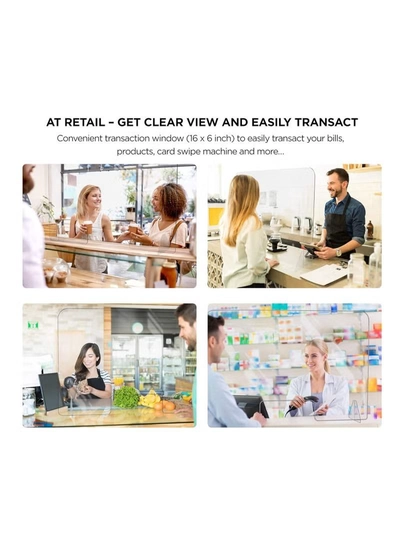 Eworld Plexiglass Freestanding Sneeze Guard with Transaction Window - Transparent Hygiene Screen -7