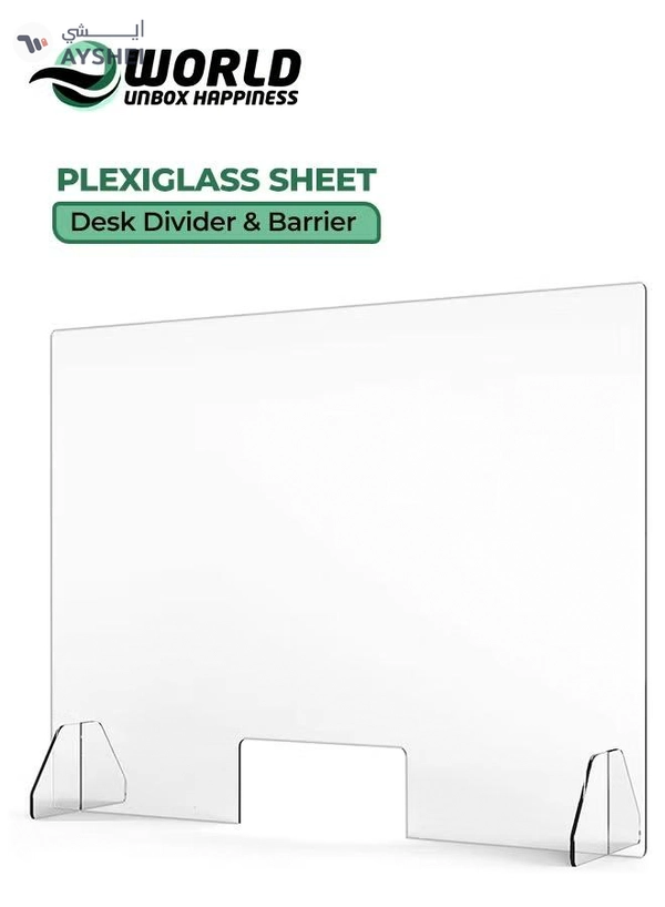Eworld Plexiglass Freestanding Sneeze Guard with Transaction Window - Transparent Hygiene Screen 