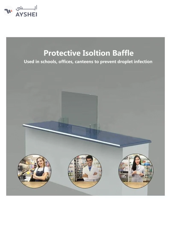 Eworld Plexiglass Freestanding Sneeze Guard with Transaction Window - Transparent Hygiene Screen 