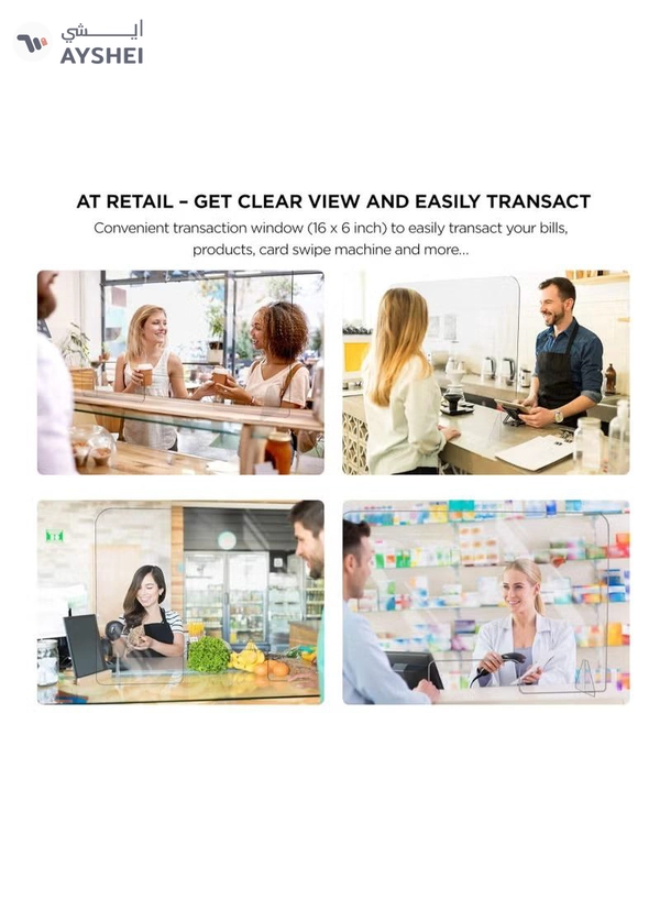 Eworld Plexiglass Freestanding Sneeze Guard with Transaction Window - Transparent Hygiene Screen 