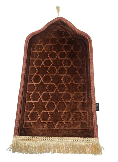 Yuwell Kids Prayer Mat Embossed Prayer Mat Anti-Slip Velvet Top Islamic Prayer Mat Sajadah Mat Prayer Rug Salah Mat For Kids Eid Gifts And Ramadan Gifts 60X35CM Brown-2
