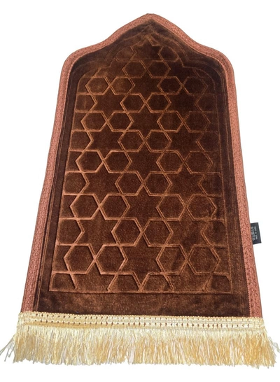 Yuwell Kids Prayer Mat Embossed Prayer Mat Anti-Slip Velvet Top Islamic Prayer Mat Sajadah Mat Prayer Rug Salah Mat For Kids Eid Gifts And Ramadan Gifts 60X35CM Brown-0