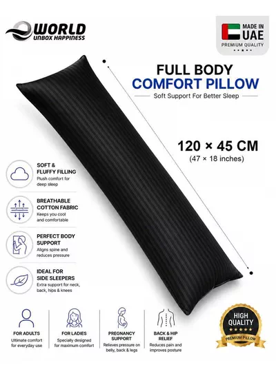 Premium Full Body Pillow for Adults, Ultra-Smooth Polyester Fiber, Breathable & Ideal for Side Sleepers, with Ultra-Soft Cotton Cover, Available in Multiple Colors, 120x45 cm-0