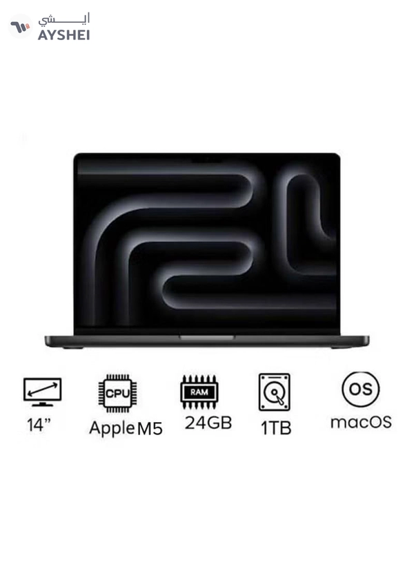 Apple New M5 Macbook Pro 2025 MDE34 Laptop With 14‑inch XDR Retina Display, M5 chip with 10-core CPU, 10-core GPU Processor/24GB RAM/1TB SSD/MacOS/International version English Space Black