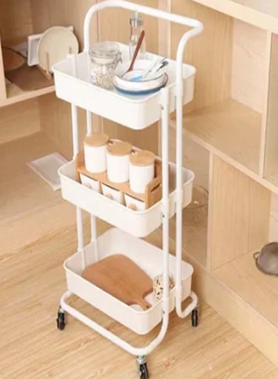 fashionhome 3-Tier Trolley Storage Cart With Wheels White 43x36x87cm-2