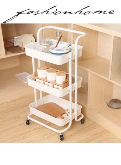 fashionhome 3-Tier Trolley Storage Cart With Wheels White 43x36x87cm-3