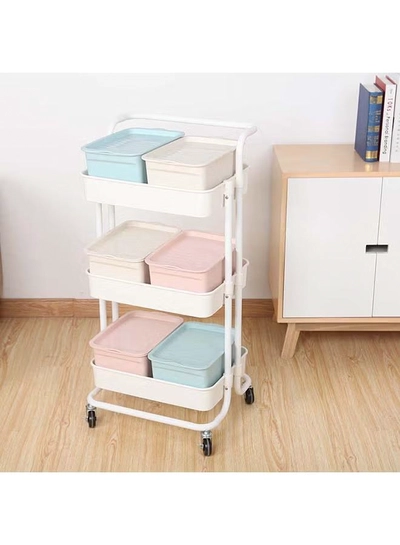 fashionhome 3-Tier Trolley Storage Cart With Wheels White 43x36x87cm-1