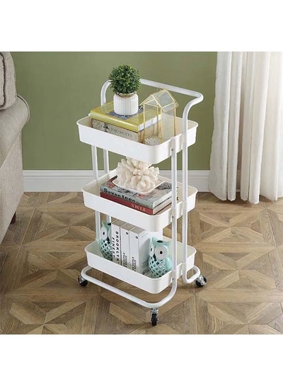fashionhome 3-Tier Trolley Storage Cart With Wheels White 43x36x87cm-0