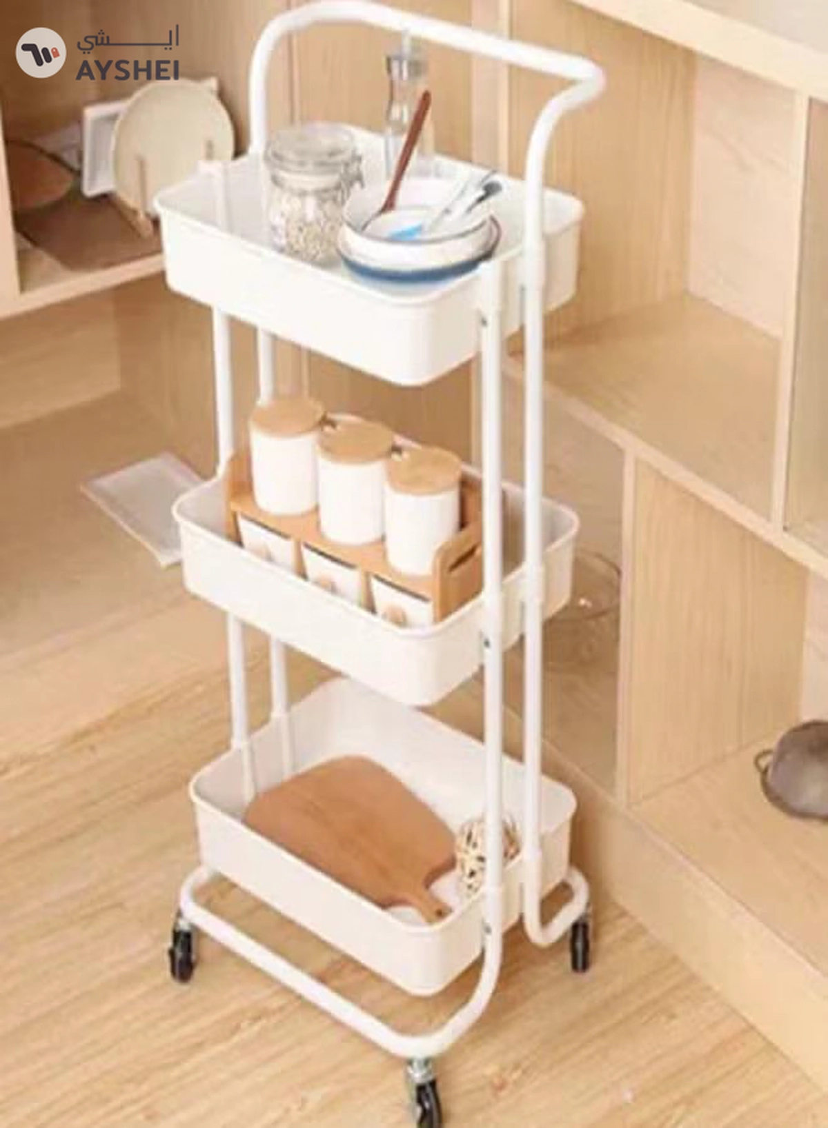fashionhome 3-Tier Trolley Storage Cart With Wheels White 43x36x87cm-2-2
