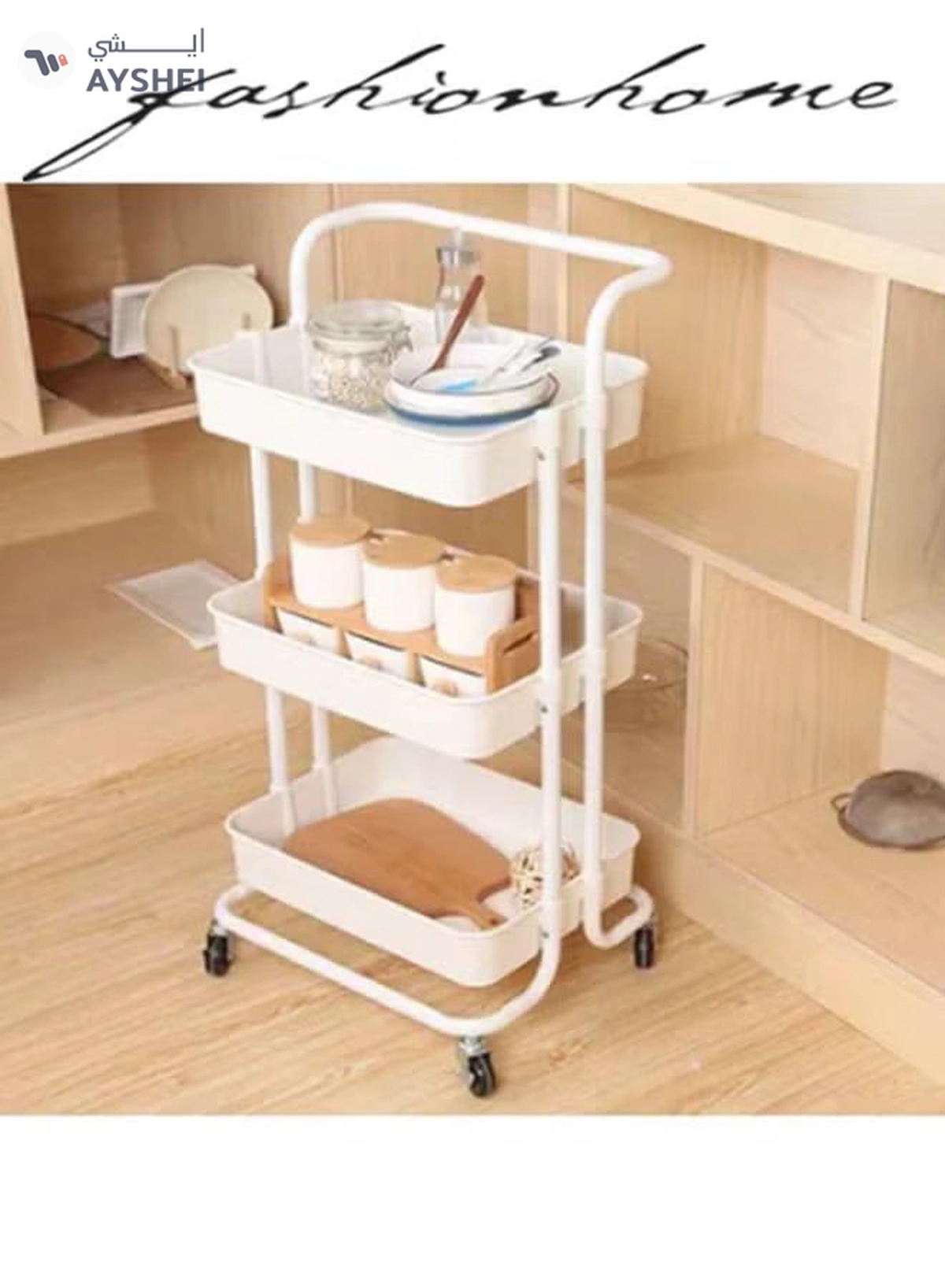 fashionhome 3-Tier Trolley Storage Cart With Wheels White 43x36x87cm-3-3