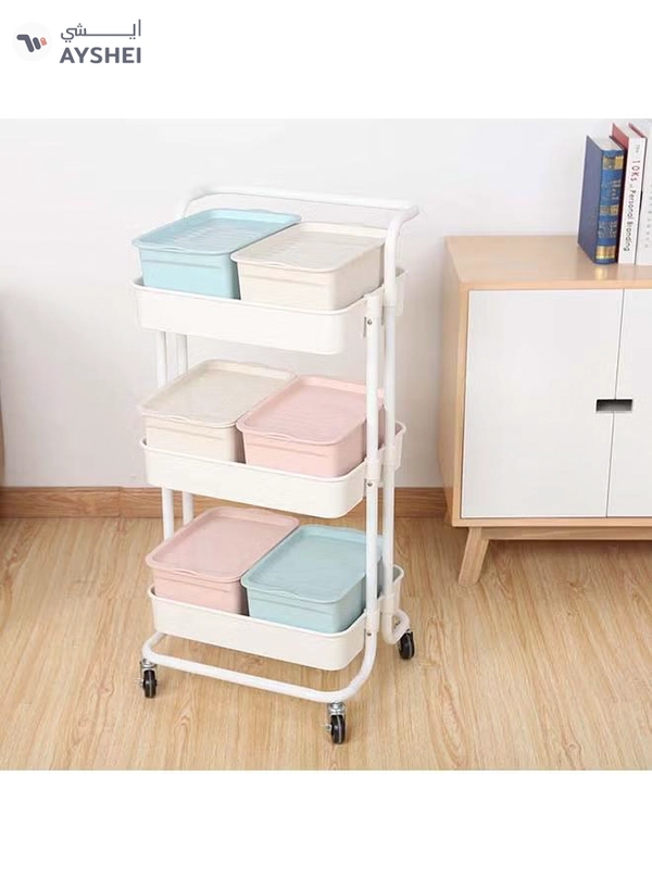 fashionhome 3-Tier Trolley Storage Cart With Wheels White 43x36x87cm
