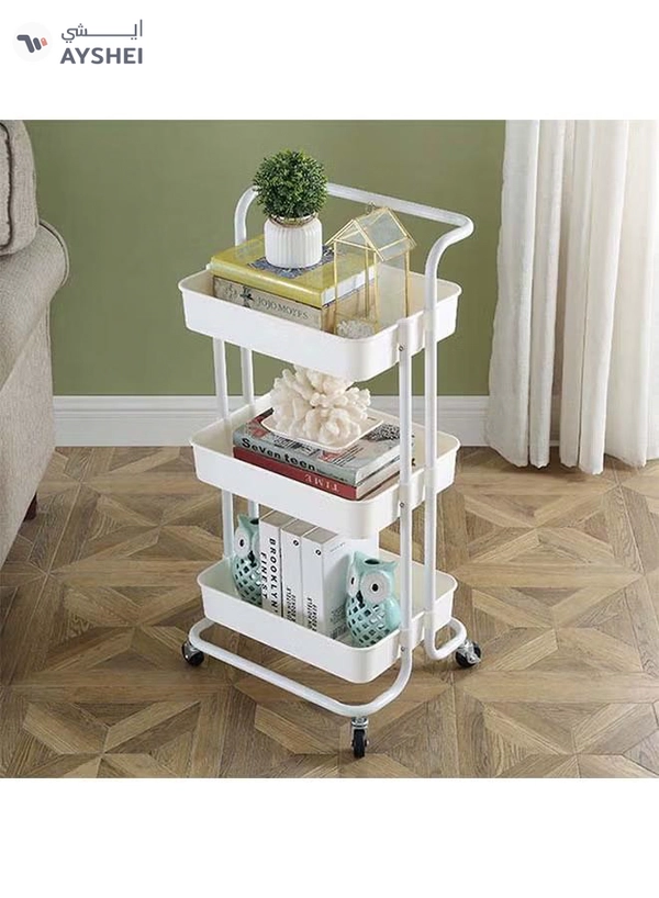 fashionhome 3-Tier Trolley Storage Cart With Wheels White 43x36x87cm