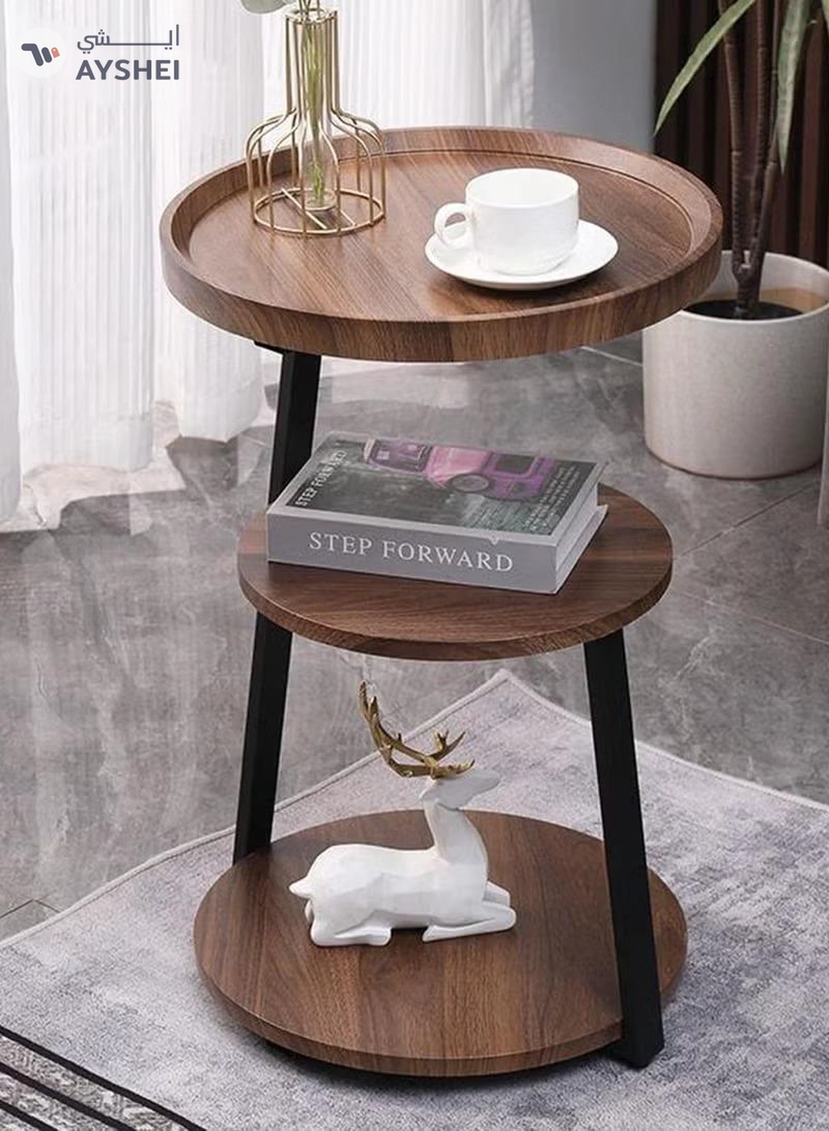 DubaiGallery Sofa Side Table Apartment Living Room Multi-Layer Coffee Table Luxury Light Coffee Tables Simple Modern Home Furniture for Living Room Small Round Table-2-2