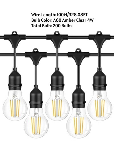 Yuwell Outdoor Waterproof IP65 Led String Lights E27 Holder 100 Meter Bulb Holder Wire With 200 Bulbs 4W A60 Clear With EU Plug Solar Bulb Holder For Ramadan Decoration Lights And Outdoor Decoration Light Hanging Light String Wire Ramadan Light For Commercial Patio Garden & Porch Yard-5