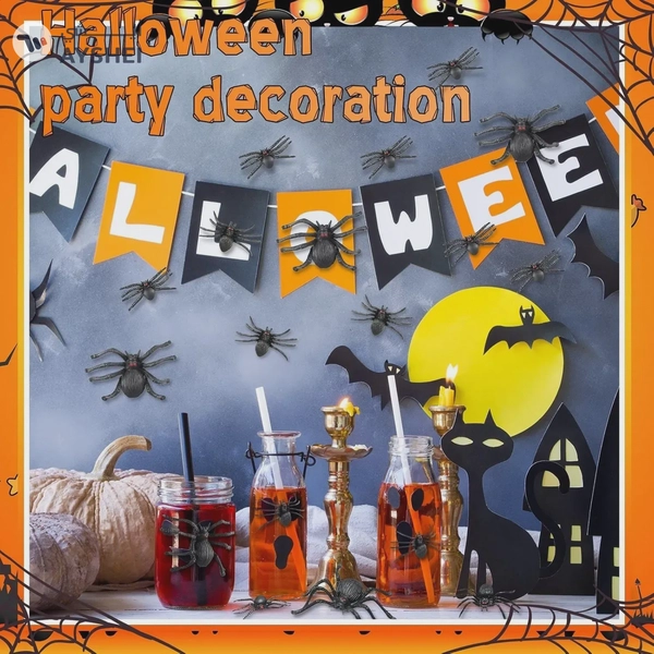 Halloween Spider Set – 2 Pieces  Realistic Creepy Crawlers for Spooky Halloween Decor, Haunted House Props, Indoor/Outdoor Scary Spider Decorations