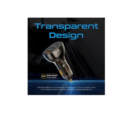 PROMATE iPhone 16 Transparent 80W Fast Charge Multi-Port Car Adapter With Dual USB Type-C -1