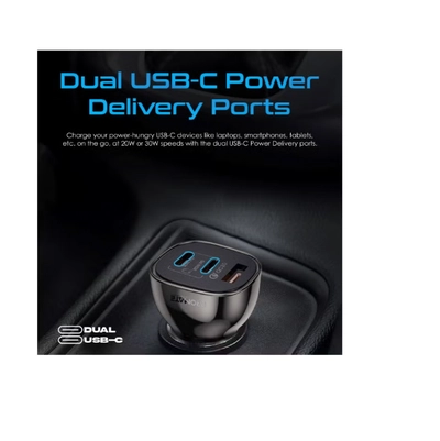 PROMATE iPhone 16 Transparent 80W Fast Charge Multi-Port Car Adapter With Dual USB Type-C -2