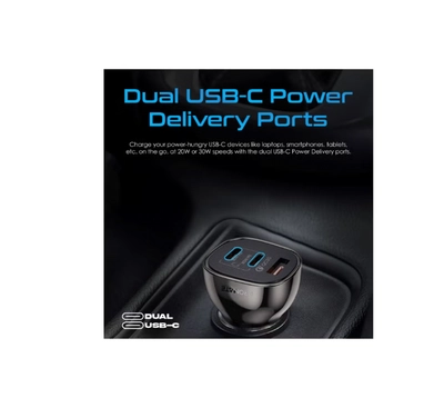 PROMATE iPhone 16 Transparent 80W Fast Charge Multi-Port Car Adapter With Dual USB Type-C -3